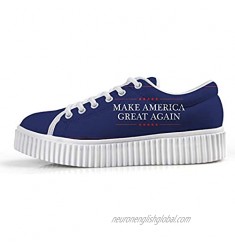Owaheson Make America Great Again President Slogan Wedge Sneakers for Women Fashion Low Top Shoes Casual Platform Ankle Teens Girls