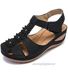 Womens Outdoor Sandals Cutout Leather Athletic Wedge Sandals Comfy Summer Driving Walking Shoes