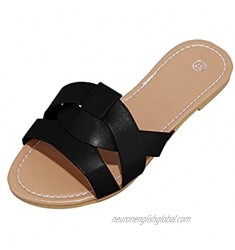 Ladies Summer Fashion Slippers Casual and Comfortable Roman Hollow Flat Low Heel Open Toe Slippers Leather Vamp Beach Indoor and Outdoor Drag Sandals