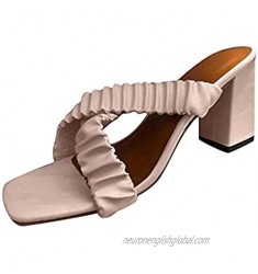ZiSUGP Ladies Summer Plus Size Solid Color Square Sandals