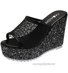 ZiSUGP Women's Slide Wedge Sandal Summer Ladies Platform Peep Toe Slippers