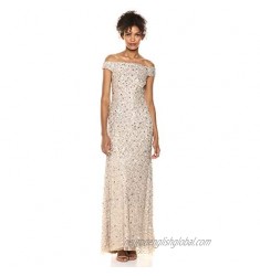 Adrianna Papell Women's Off The Shoulder Sequin Beaded Gown