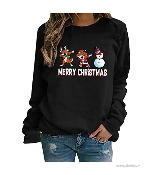 Franterd Merry Christmas Sweatshirts for Women Graphic Santa T-Shirt Long Sleeve Loose Xmas Casual Blouse Pullover