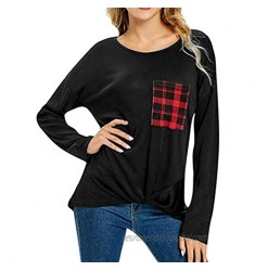 Franterd Women's T-Shirt Autumn Long Sleeves Twisted in Plaid Pocket Blouses 2019 Autumn Casual Loose Pullover Sweatershirt