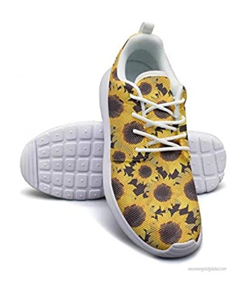 Yellow Black Tropical Sunflowers Floral Women Flat Bottom Low Help Basketball Shoes