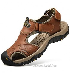 CASRUMYA Sandles Men's Leather Closed Toe Sandals for Men Athletic Sports Hiking Fisherman Walking Strap Shoes