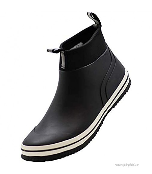 NORTY Rubber Waterproof 6 inch Ankle Rain Boot Shoes for Men - Runs 1-2 Sizes Big