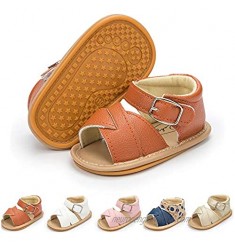 Isbasic Infant Baby Boys Girls Sandals Pu Leather Soft Anti-slip Rubber Sole for New walkers Toddler Outdoor Casual Summer Shoes