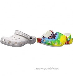 Crocs Unisex-Child Kids' Classic Clog 2-Pack Bundle White and Rainbow Tie Dye 4 Toddler