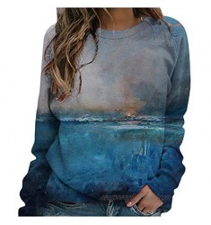 Franterd Graphic Tees for Women Plus Size Casual Long Sleeve Funny 3D Loose Sweatshirts Baseball Tops Shirts Pullover