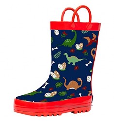 Horalah Rain Boots for Kids and Toddlers with Easy-On Handles Waterproof Printed Rubber Rain Boots for Boys and Girls