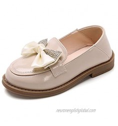 Skeblo Girls Crystal Bowknot Slip-On Loafers Flats Oxfords School Uniform Dress Shoes