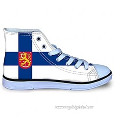 Finland Flag National Emblem Boy's Girl's Classic Adjustable Lace up Canvas Sneaker Hi Top Shoes
