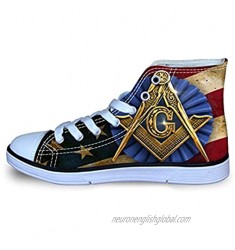 Freemason American Flag Boy's Girl's Classic Adjustable Lace up Canvas Sneaker Hi Top Shoes