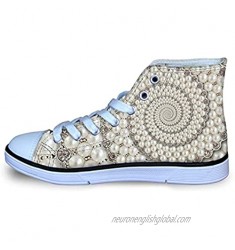 Pearls Diamonds Jewels Spiral Tie Dye Boy's Girl's Classic Adjustable Lace up Canvas Sneaker Hi Top Shoes