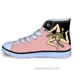Pink Black Sicily Flag Boy's Girl's Classic Adjustable Lace up Canvas Sneaker Hi Top Shoes