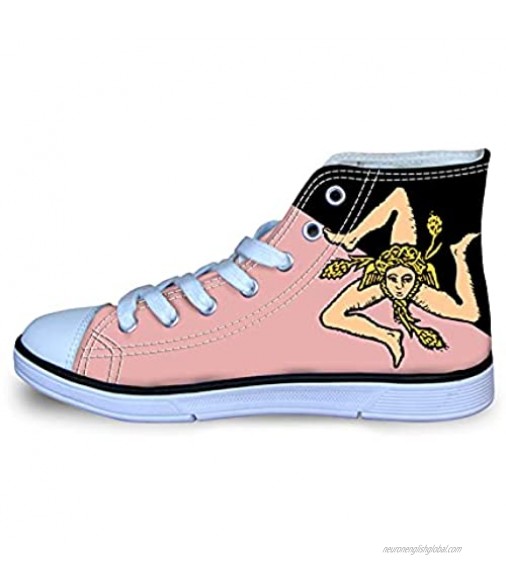 Pink Black Sicily Flag Boy's Girl's Classic Adjustable Lace up Canvas Sneaker Hi Top Shoes