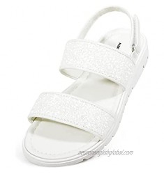 Girls Glitter Sandals Two Strapped Open Toe Hook and Loop Summer Shoes with Sling Back (Big Kids/Teens)
