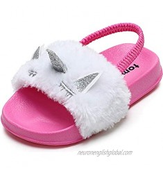 tombik Toddler Girls Slides Faux Fur Sandals for Indoor Outdoor Vacation