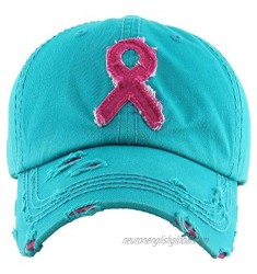 Breast Cancer Pink Ribbon Dad Hat Baseball Cap: Teal