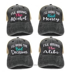 Custom Hats I'll Bring The Alcohol Bad Decisions Trucker Adult Distressed Men Women's Ball Cap Sold Separately Or As A Set