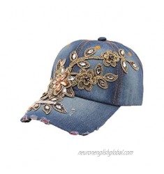 FTSUCQ Womens/Big Girls Drill Flower Sunshading Cowboy Hat Baseball Cap