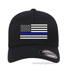 American Flag Thin Blue Line Embroidered Flexfit Fitted Black Ball Cap Hat Blue Line Red Line Olive Line Police