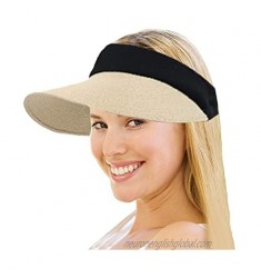 bililhon Adjustable Cap Womens Brimmed Hat Beach Visors for Women Straw. OneSize Beige