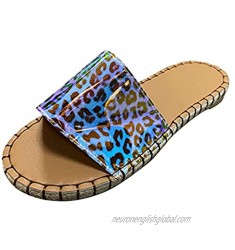 BFSAUHA Ladies Fashion Leopard Print Zebra Print Round Toe Slippers Sandals Beach Shoes