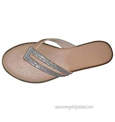 Ladies Simple Bright Rhinestone Flip Flops Lightweight Flats Slippers Sandals