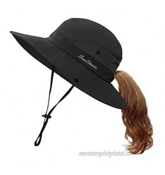 Women Sun Hat Safari Sun Protection Bucket Beach Outdoor Summer Hat Ponytail Wide Brim Breathable