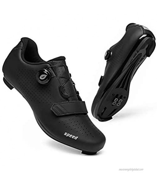 Mens Road Bike Cycling Shoes Compatible with Peloton SPD & Look ARC Delta Indoor Racing Bikes Shoes with Rotating Buckle for Men/Women Quick Lock Cleat Outoor Bicycle Shoe