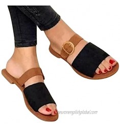 Sandals for Women Casual Summer 2021 Open Toe Flats Slip On Slide Sandals Shoes Strap Sandals Metal Buckle Shoes